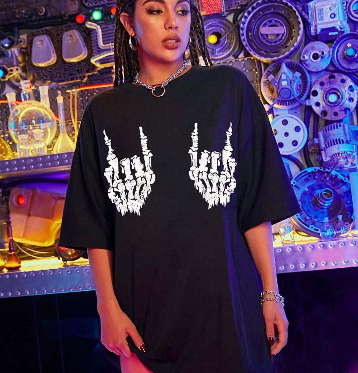 Skeleton hand Oversized black tee